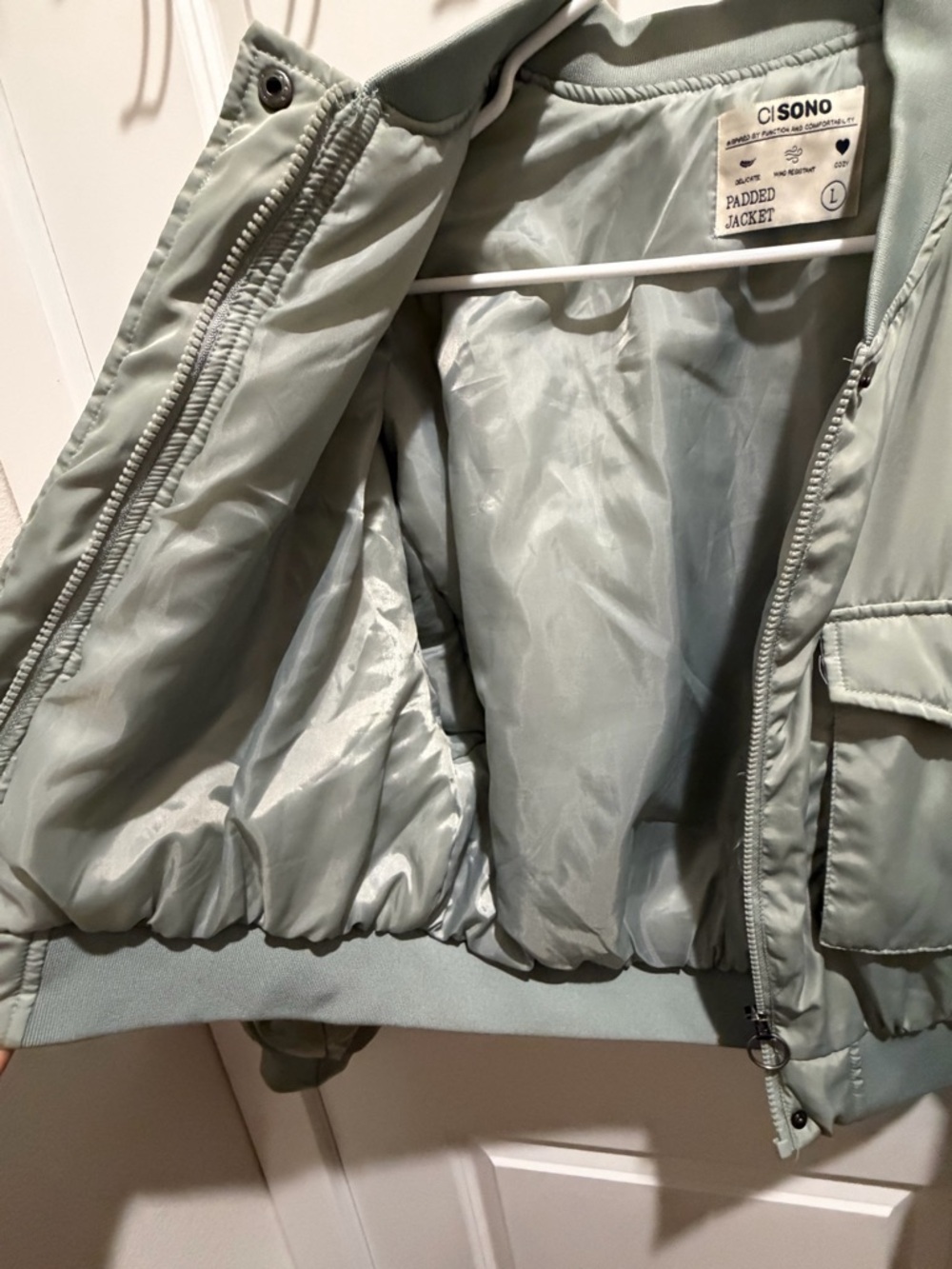 Ci Sono Sage Green Cropped Bomber Jacket - Picture 4 of 6